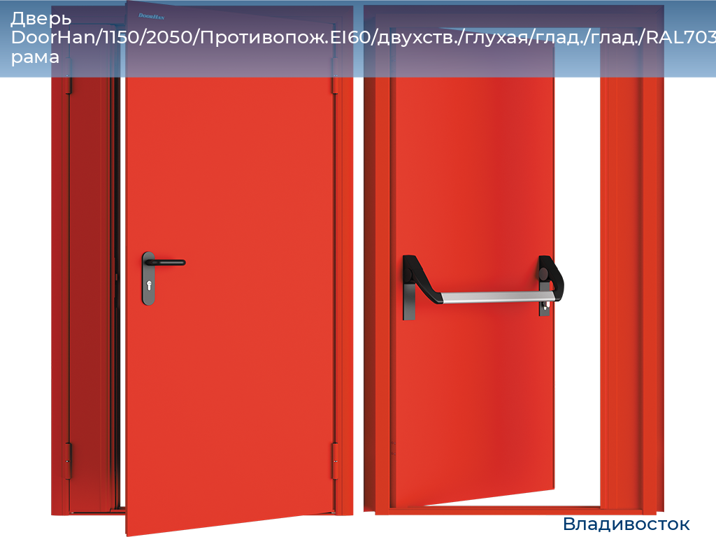 Дверь DoorHan/1150/2050/Противопож.EI60/двухств./глухая/глад./глад./RAL7035/прав./угл. рама, vladivostok.doorhan.ru