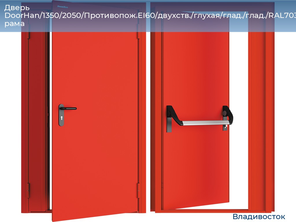 Дверь DoorHan/1350/2050/Противопож.EI60/двухств./глухая/глад./глад./RAL7035/лев./угл. рама, vladivostok.doorhan.ru