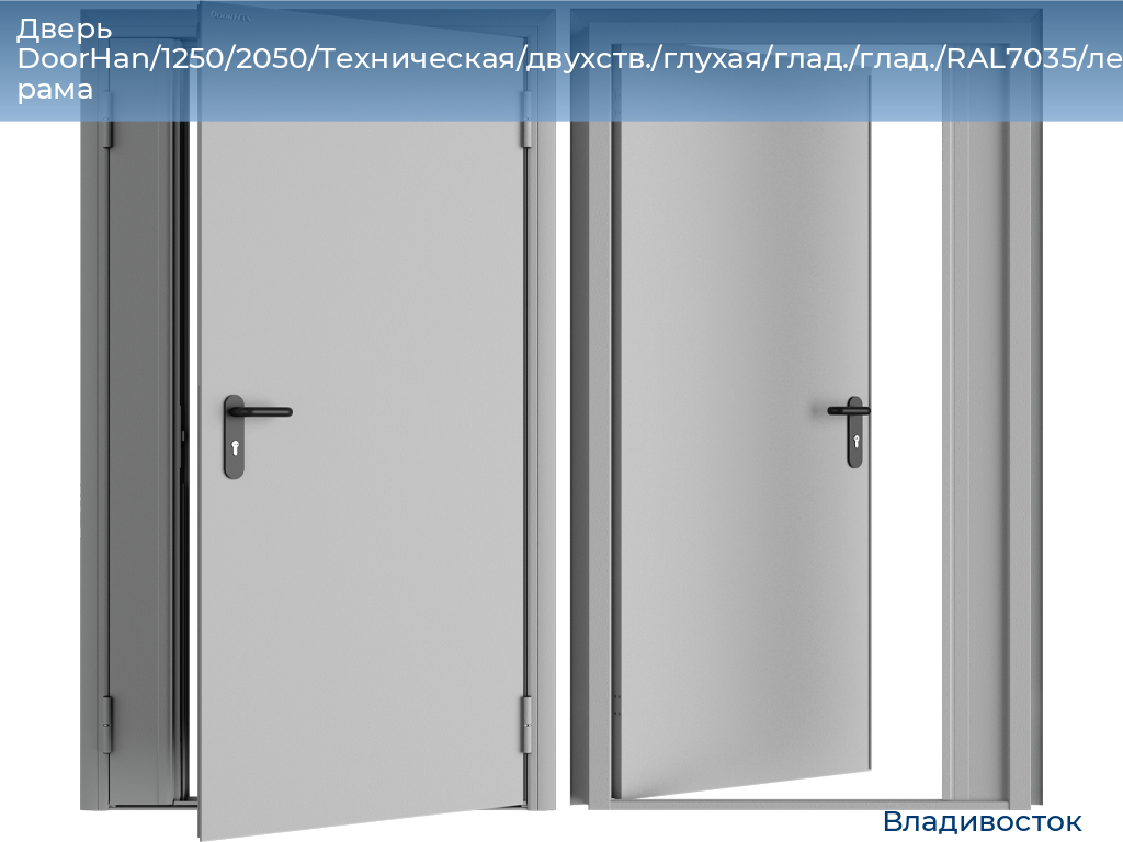Дверь DoorHan/1250/2050/Техническая/двухств./глухая/глад./глад./RAL7035/лев./угл. рама, vladivostok.doorhan.ru